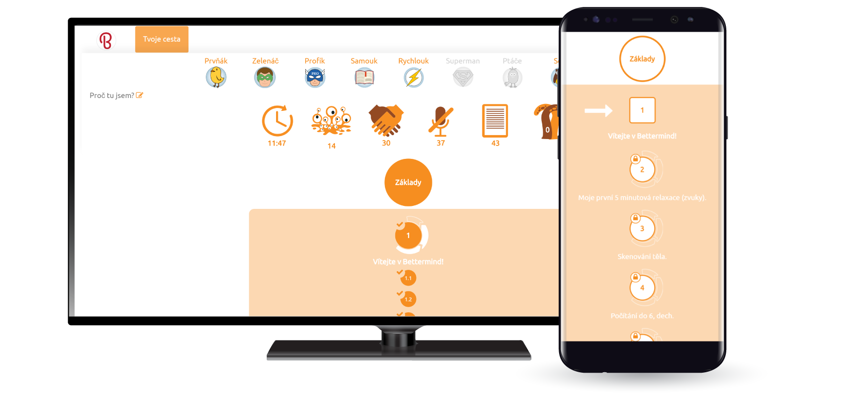 Bettermind - meditace online, vzhled aplikace